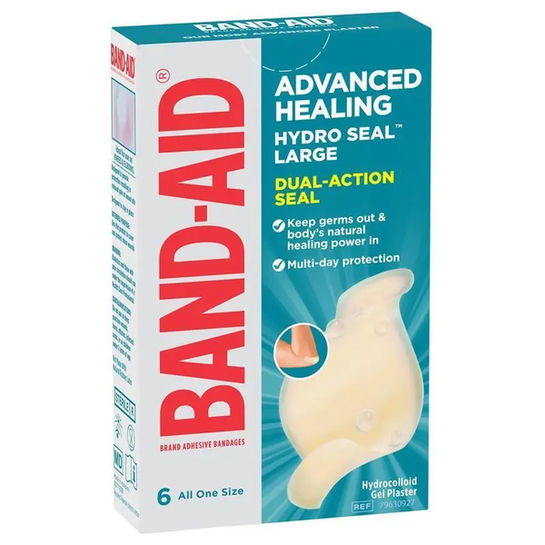 BAND AID ADVANCED HEALING DUAL ACTION SEAL 6 GEL PLASTERS LARGE