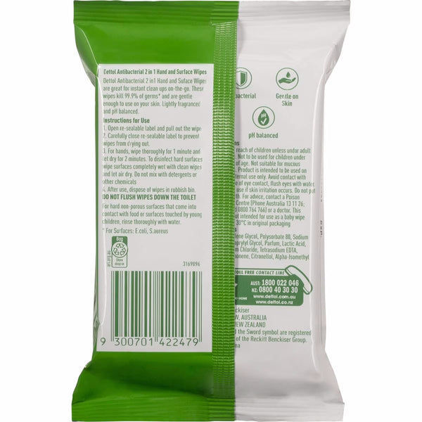 DETTOL 2IN1 HANDS & SURFACES ANTIBACTERIAL 15 WIPES