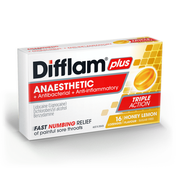 DIFFLAM PLUS ANAESTHETIC TRIPLE ACTION HONEY & LEMON 16 LOZENGES