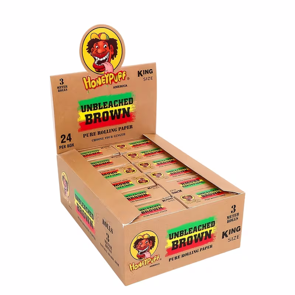 HONEY PUFF UNBLEACHED BROWN 3 METER ROLLS KING SIZE ROLLING PAPER 24 PK