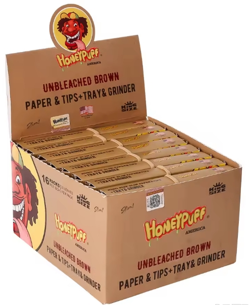 HONEY PUFF UNBLEACHED BROWN KING SIZE ROLLING PAPER KIT 16PK BOX