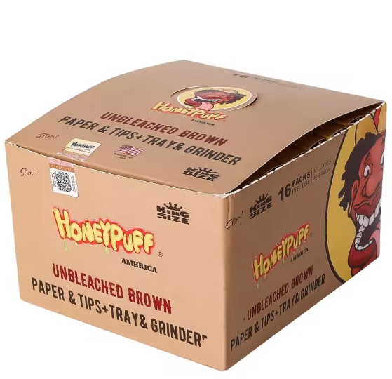 HONEY PUFF UNBLEACHED BROWN KING SIZE ROLLING PAPER KIT 16PK BOX