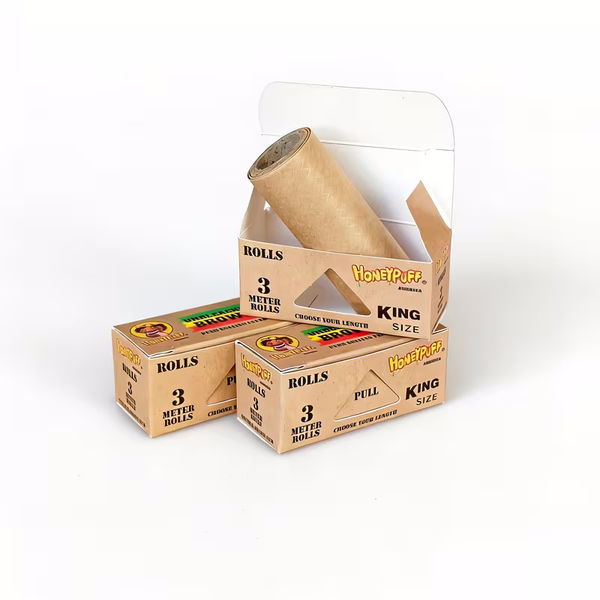 HONEY PUFF UNBLEACHED BROWN 3 METER ROLLS KING SIZE ROLLING PAPER 24 PK