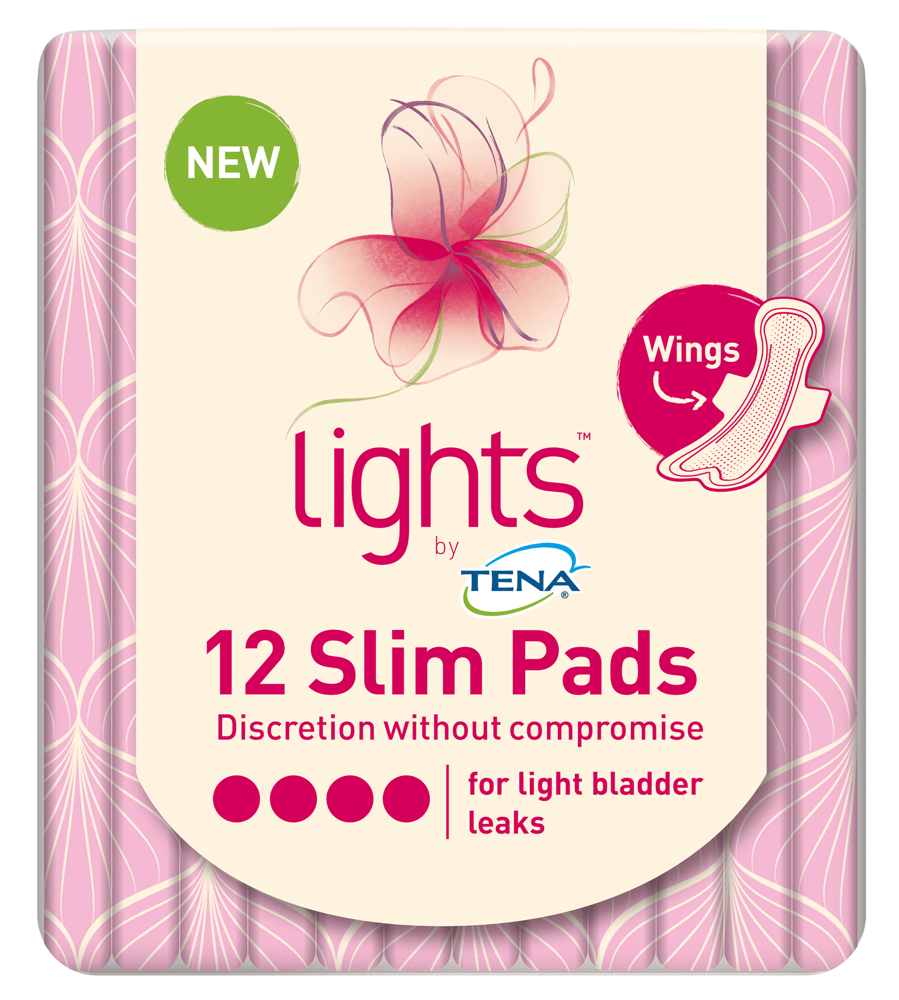 LIGHTS BY TENA  SLIM PADS WITH WINGS 12 PACK