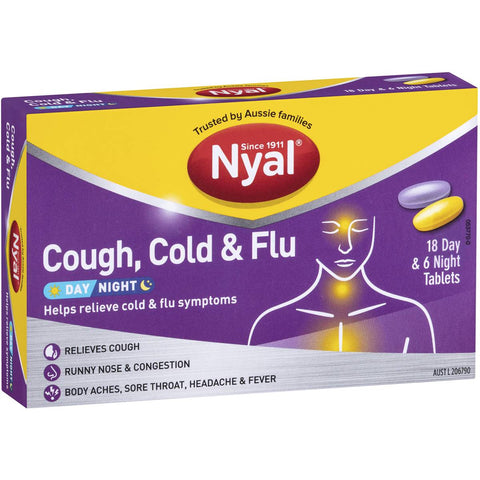 NYAL COUGH COLD & FLU 18 DAY & 6 NIGHT 24 TABLETS