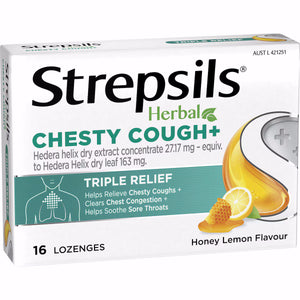 STREPSILS HERBAL CHESTY COUGH HONEY LEMON 16 LOZENGES