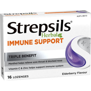 STREPSILS HERBAL IMMUNE SUPPORT ELDERBERRY FLAVOUR 16 LOZENGES