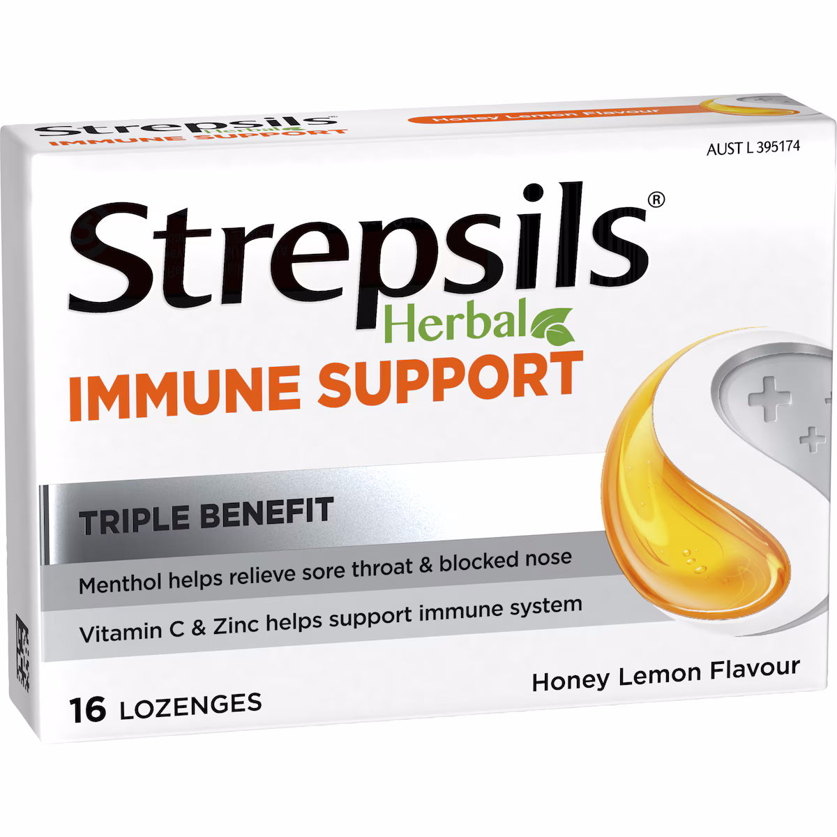 STREPSILS HERBAL IMMUNE SUPPORT HONEY LEMON 16 LOZENGES