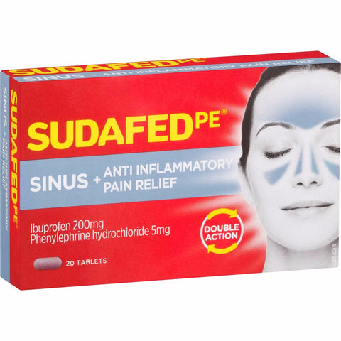 SUDAFED PE SINUS + ANTI INFLAMMATORY PAIN RELIEF DOUBLE ACTION 20 TABLETS