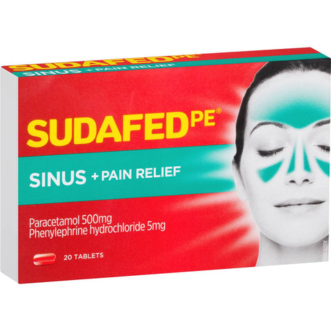 SUDAFED PE SINUS + PAIN RELIEF 20 TABLETS