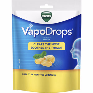 VICKS VAPODROPS BUTTER MENTHOL 24 LOZENGES