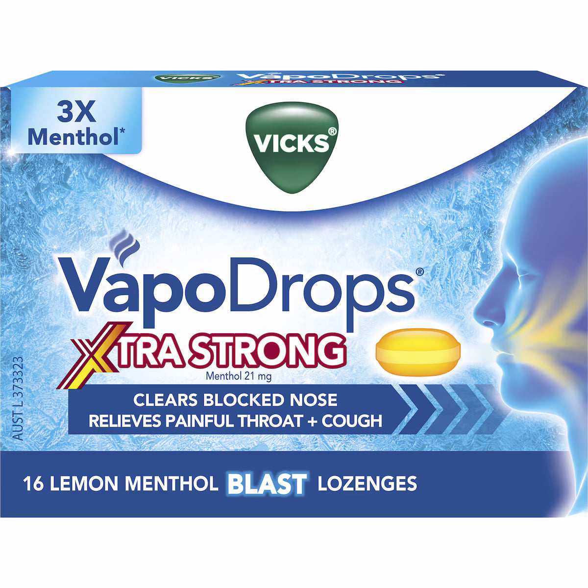 VICKS VAPODROPS XTRA STRONG LEMON MENTHOL 16 LOZENGES