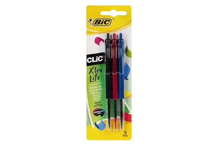 BIC CLIC XTRA LIFE ASSORTED PENS 3PK