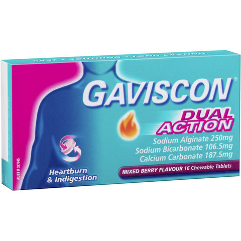 GAVISCON DUAL ACTION MIXED BERRY 16 CHEWABLE TABLETS