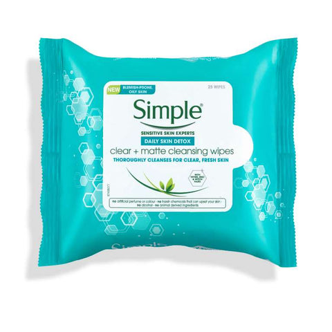 SIMPLE CLEAR PLUS MATTE CLEANSING WIPES 25PK