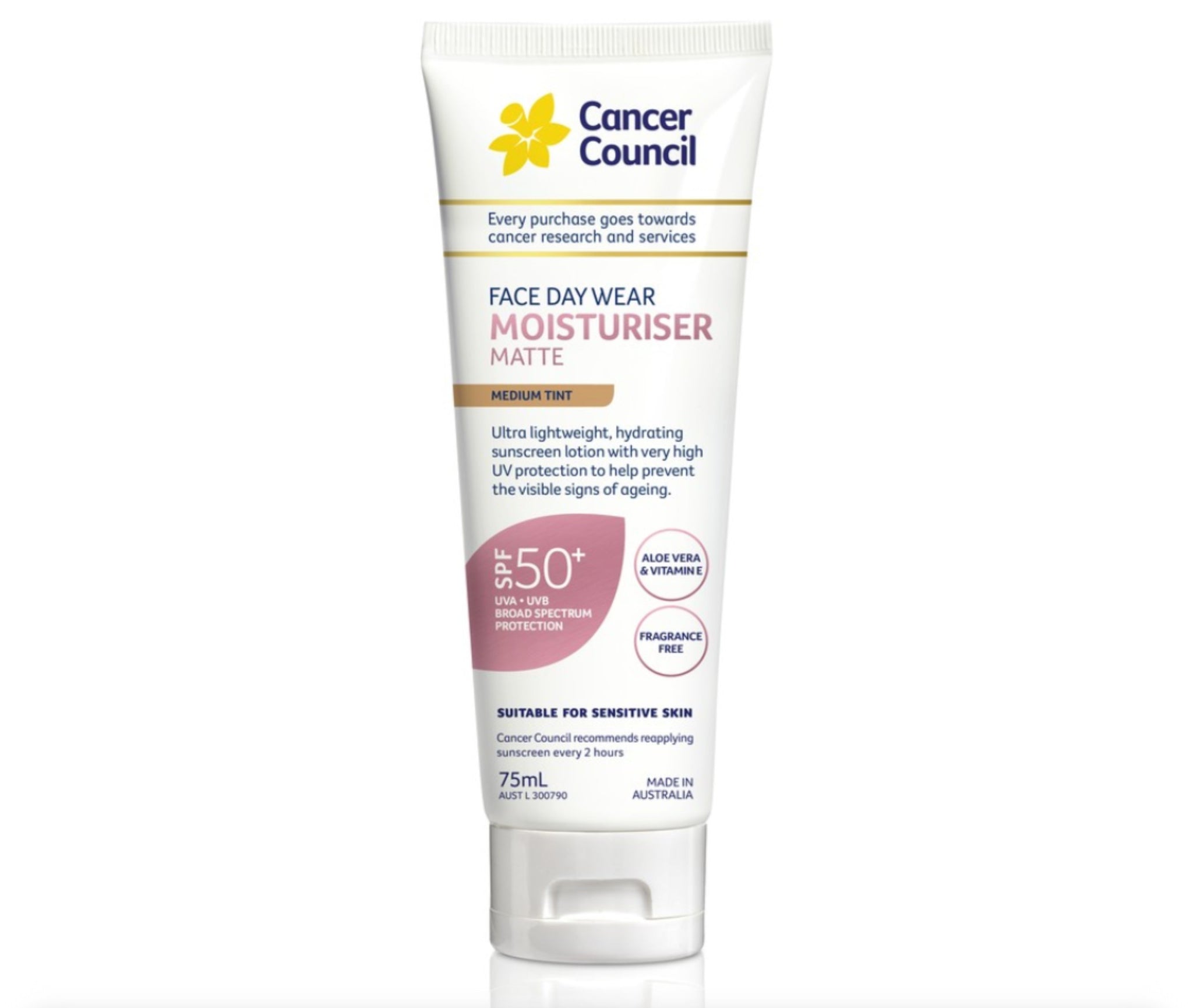 CANCER COUNCIL MOISTURISER MATTE MEDIUM TINT SPF 50+ 75ML