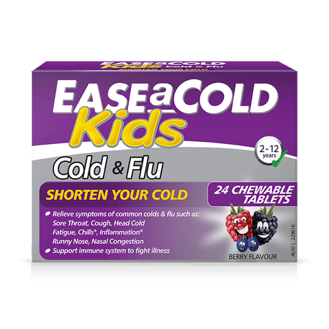 EASE A COLD KIDS 2-12 YEARS COLD & FLU 24 CHEWABLE TABLETS