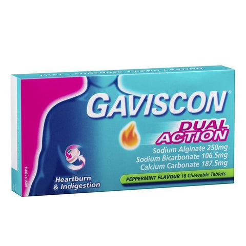 GAVISCON DUAL ACTION PEPPERMINT 16 CHEWABLE TABLETS