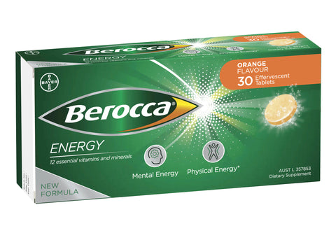 BEROCCA ENERGY ORANGE 30 EFFERVESCENT TABLETS