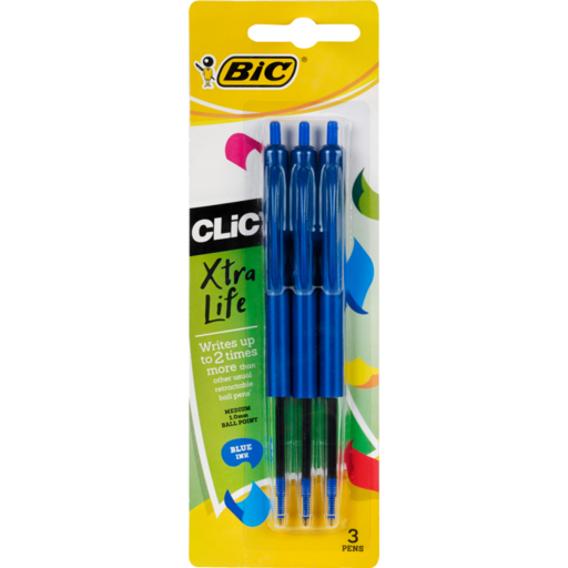 BIC CLIC XTRA LIFE BLUE PENS 3PK