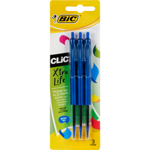 BIC CLIC XTRA LIFE BLUE PENS 3PK