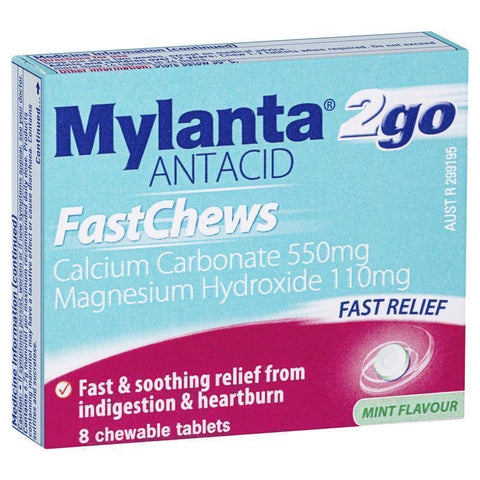 Mylanta 2Go Antacid Fast Chews Mint 8 Tablets